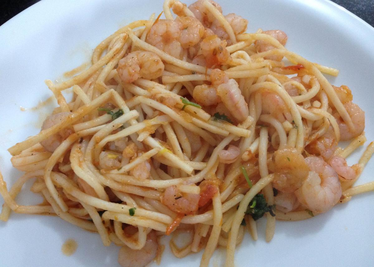 Receita de Espaguete de pupunha com camarão