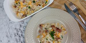Receita de Arroz com bacon e ovo