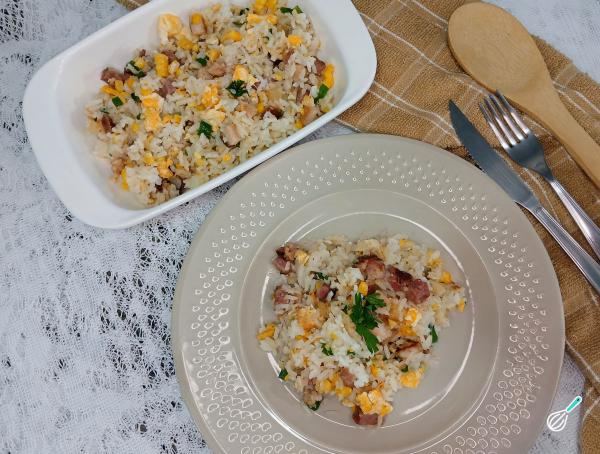Receita de Arroz com bacon e ovo
