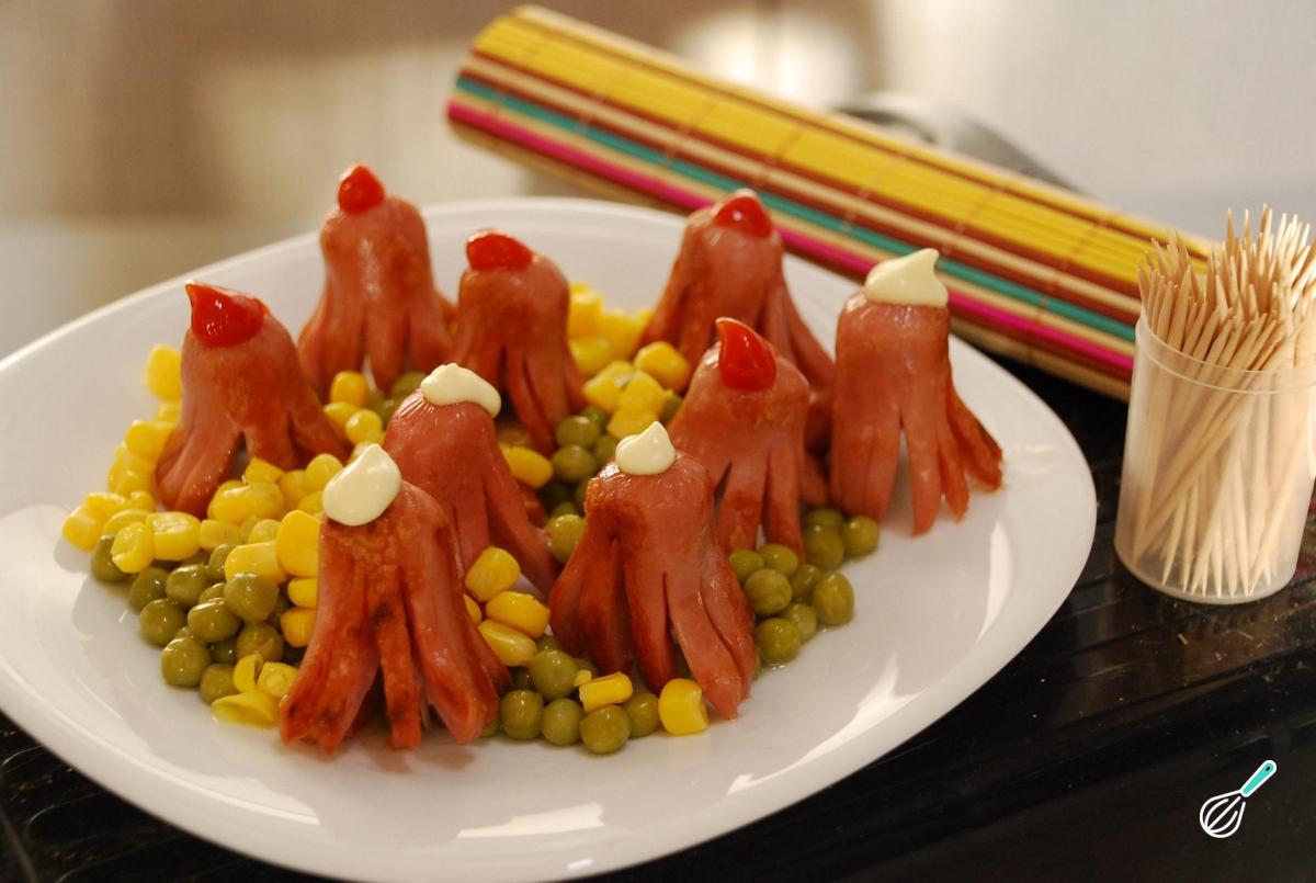 Receita de Salsichas em forma de polvo