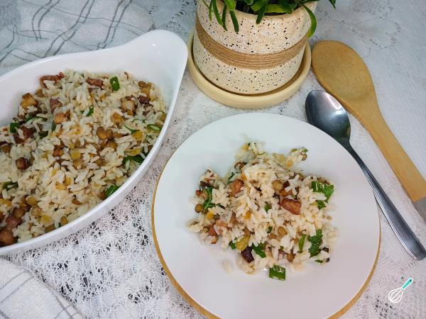 Receita de Arroz com lentilha e bacon