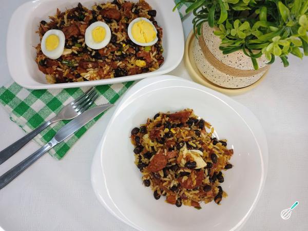 Receita de Baião de dois com feijão preto