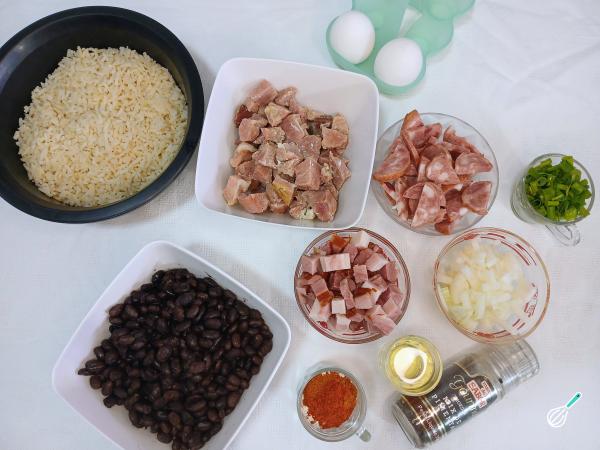 Receita de Baião de dois com feijão preto - Passo 1