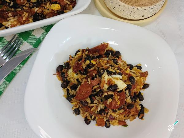 Receita de Baião de dois com feijão preto - Passo 9