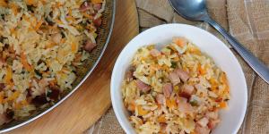 Receita de Arroz com cenoura e bacon