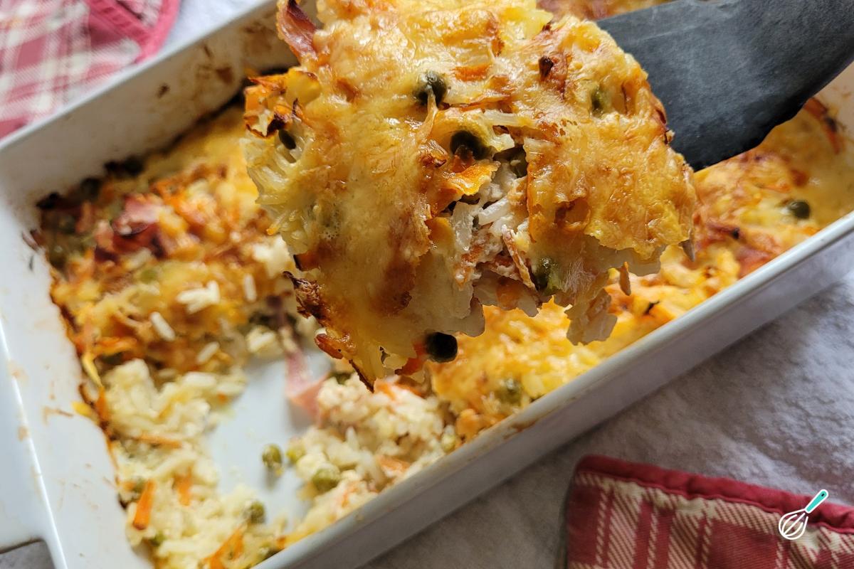Receita de Arroz de forno com presunto e queijo