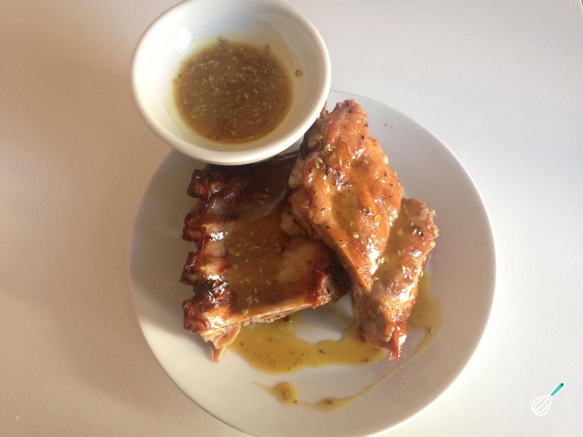 Receita de Costelinha de porco assada com mostarda, shoyu e mel