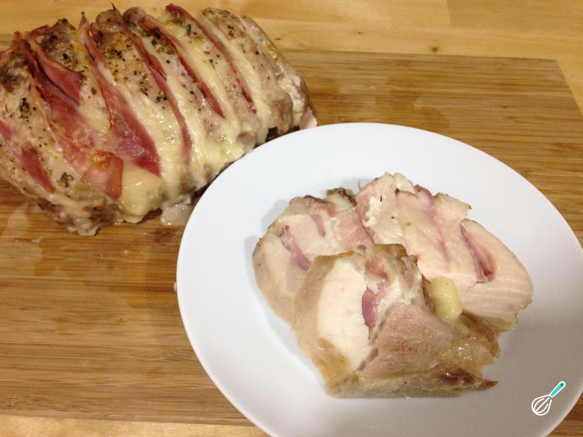 Receita de Lombo de porco recheado com queijo e bacon