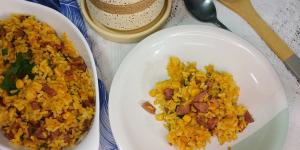 Receita de Arroz colorido com calabresa