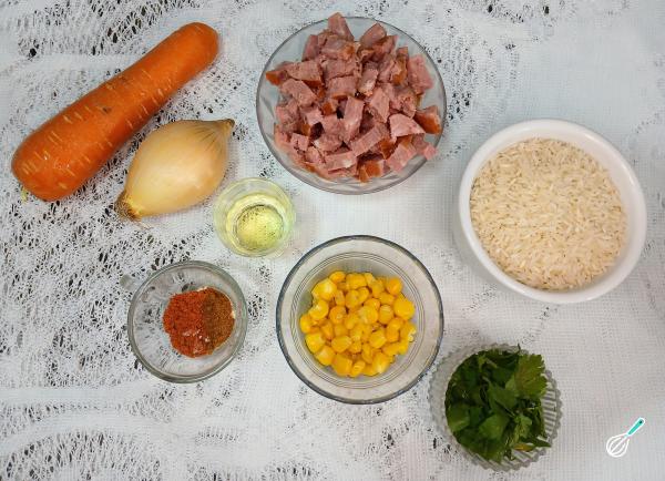 Receita de Arroz colorido com calabresa - Passo 1